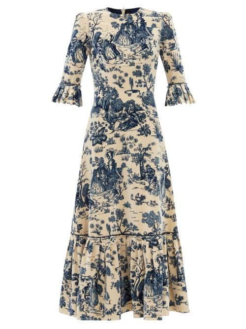 The Vampire's Wife - The Festival Toile De Jouy Cotton-velvet Dress - Womens - Navy