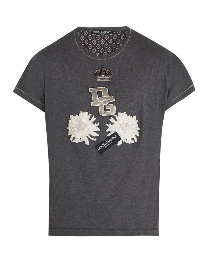 Dolce & Gabbana Embroidered-flower Cotton And Silk-blend T-shirt