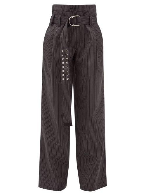 Matchesfashion.com La Fetiche - Yves High Rise Pinstripe Twill Wide Leg Trousers - Womens - Grey