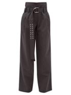 Matchesfashion.com La Fetiche - Yves High Rise Pinstripe Twill Wide Leg Trousers - Womens - Grey
