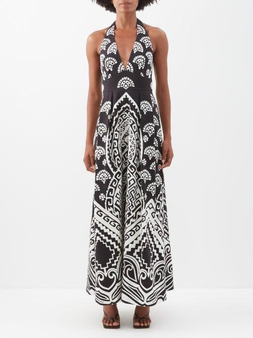 Nili Lotan - Patricia Printed Cotton-blend Halterneck Dress - Womens - Black Multi