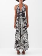Nili Lotan - Patricia Printed Cotton-blend Halterneck Dress - Womens - Black Multi