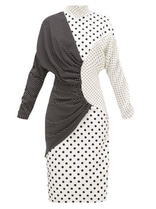 Matchesfashion.com Rodarte - Draped Polka-dot Faille Midi Dress - Womens - Black White
