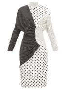 Matchesfashion.com Rodarte - Draped Polka-dot Faille Midi Dress - Womens - Black White