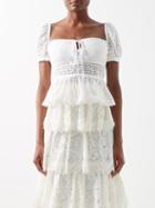 Self-portrait - Broderie-anglaise Peplum Top - Womens - White