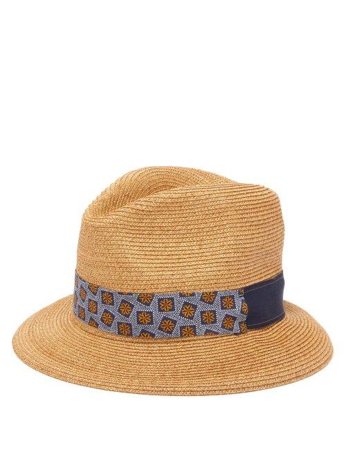 Matchesfashion.com Albertus Swanepoel - Donn Mosaic Straw Mosaic Print Panama Hat - Mens - Brown