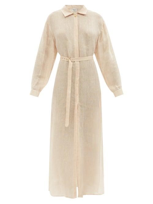 Le Kasha - Yaffo Belted Linen-gauze Shirt Dress - Womens - Peach