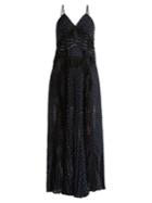 Self-portrait Dobby-dot Lace-trimmed Pleated Dress
