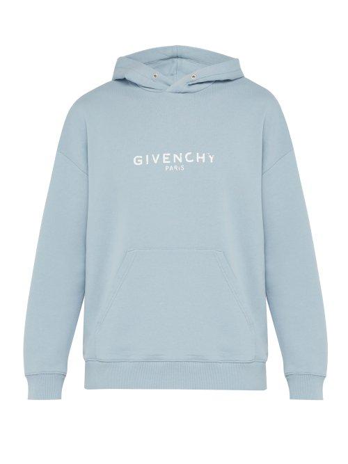 Matchesfashion.com Givenchy - Logo Print Cotton Hooded Sweatshirt - Mens - Light Blue