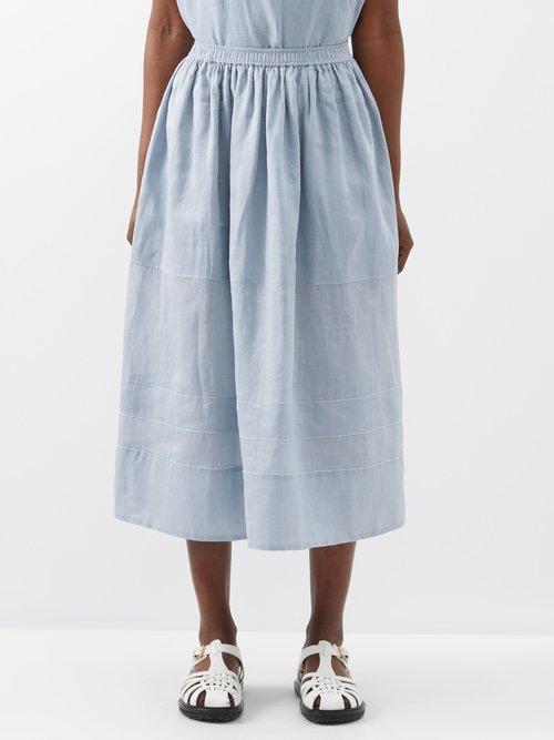Joseph - Menottis Panelled Ramie-voile Midi Skirt - Womens - Light Blue