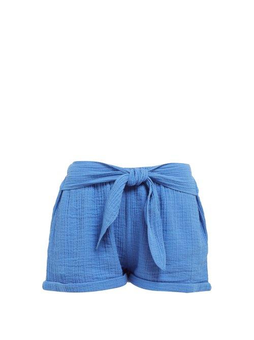 Matchesfashion.com Anaak - Maithili Tie Waist Cotton Shorts - Womens - Blue