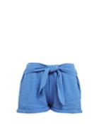 Matchesfashion.com Anaak - Maithili Tie Waist Cotton Shorts - Womens - Blue