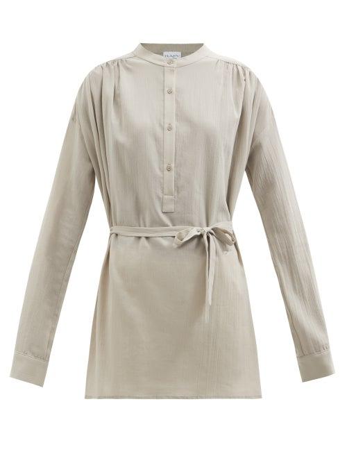 Raey - Gathered Sheer Cotton-voile Shirt - Womens - Light Grey
