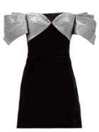 Matchesfashion.com Rasario - Off-the-shoulder Lam & Velvet Mini Dress - Womens - Black Silver