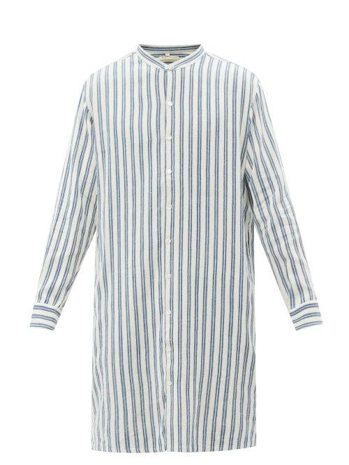 11.11 / Eleven Eleven - Longline Striped Organic-cotton Shirt - Mens - Indigo