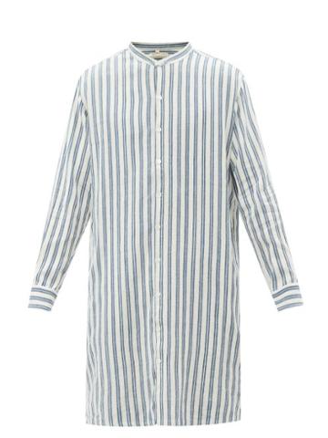 11.11 / Eleven Eleven - Longline Striped Organic-cotton Shirt - Mens - Indigo
