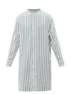 11.11 / Eleven Eleven - Longline Striped Organic-cotton Shirt - Mens - Indigo