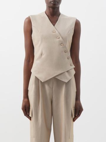 The Frankie Shop - Maesa Asymmetric Tailored Chambray Waistcoat - Womens - Beige