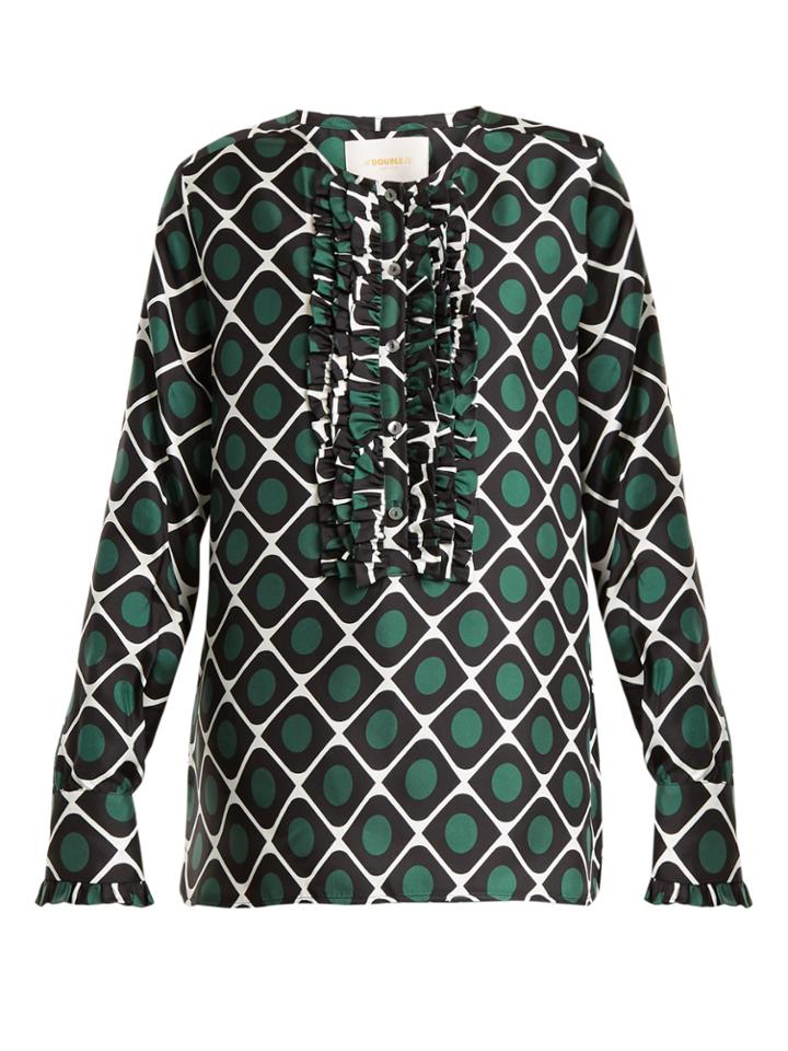 La Doublej Editions Tuxedo Geometric-print Silk Shirt