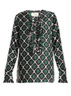 La Doublej Editions Tuxedo Geometric-print Silk Shirt