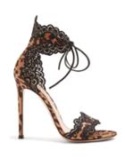 Matchesfashion.com Gianvito Rossi - Leopard Print Lace Trimmed 105 Satin Sandals - Womens - Leopard