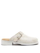 Mens Shoes Our Legacy - Camion Buckled Backless Coated-suede Loafers - Mens - White