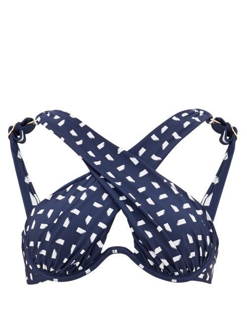 Matchesfashion.com Self-portrait - Sail-print Cross-front Bikini Top - Womens - Navy White