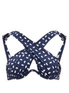 Matchesfashion.com Self-portrait - Sail-print Cross-front Bikini Top - Womens - Navy White