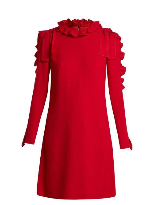 Matchesfashion.com Giambattista Valli - Ruffle And Bow Embellished Crepe Mini Dress - Womens - Red