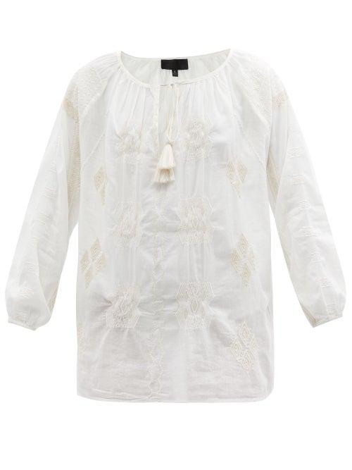 Ladies Rtw Nili Lotan - Gina Embroidered Cotton-voile Blouse - Womens - Ivory