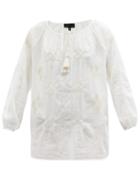 Ladies Rtw Nili Lotan - Gina Embroidered Cotton-voile Blouse - Womens - Ivory
