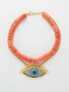 Begm Khan - Eye Layered 24kt Gold-plated Necklace - Womens - Coral Turquoise