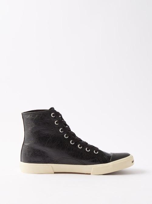 Balenciaga - Paris Leather High-top Trainers - Mens - Black White