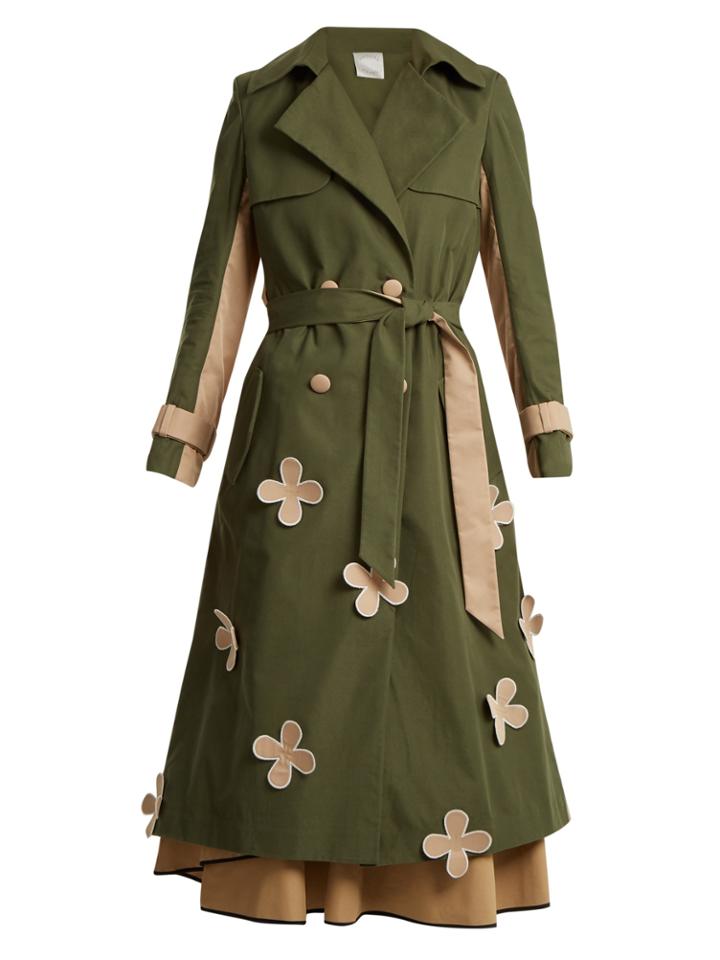 Huishan Zhang Lori Flower-appliqu Cotton-blend Trench Coat