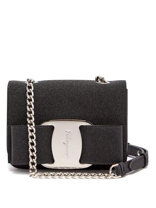 Matchesfashion.com Salvatore Ferragamo - Vara Glitter Covered Leather Cross Body Bag - Womens - Black
