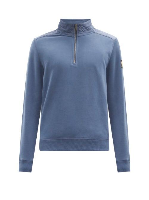 Matchesfashion.com Belstaff - Jaxon Quilted-shell And Cotton Jersey Sweater - Mens - Blue