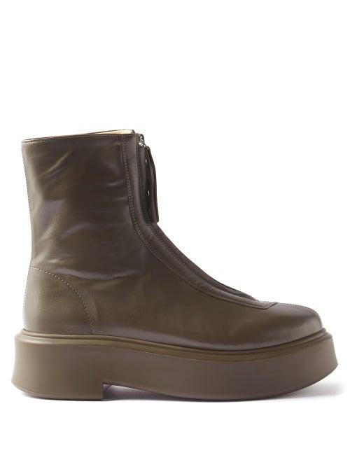 The Row - Zipped Leather Boots - Womens - Green