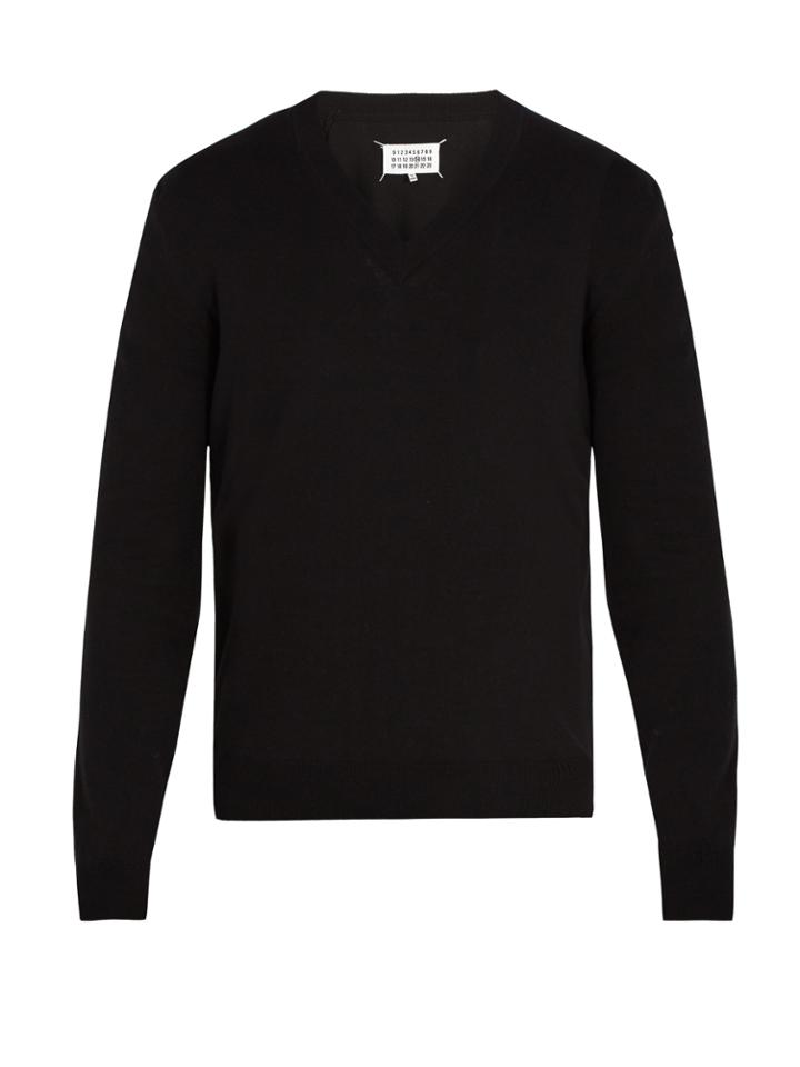 Maison Margiela Suede-patch Cotton And Wool-blend Sweater