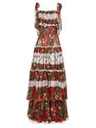 Matchesfashion.com Dolce & Gabbana - Tiered Geranium Print Silk Blend Chiffon Gown - Womens - Red Multi