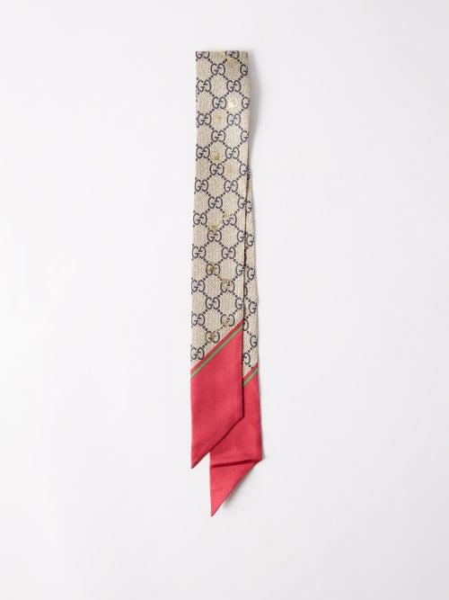 Gucci - Horsebit And Gg-print Silk-faille Scarf - Womens - Beige Pink