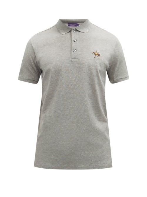 Ralph Lauren Purple Label - Logo-embroidered Cotton-piqu Polo Shirt - Mens - Grey