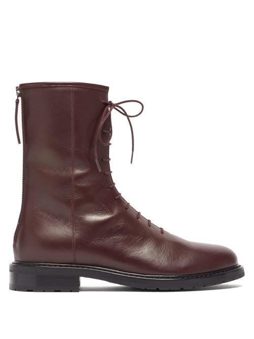 Matchesfashion.com Legres - Leather Combat Boots - Womens - Burgundy