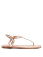 Matchesfashion.com Aquazzura - Almost Bare Crystal Embellished Flat Sandals - Womens - Nude