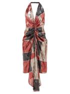 Matchesfashion.com Halpern - Geometric Ruched Sequinned Halterneck Dress - Womens - Red Print