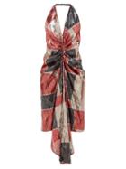 Matchesfashion.com Halpern - Geometric Ruched Sequinned Halterneck Dress - Womens - Red Print