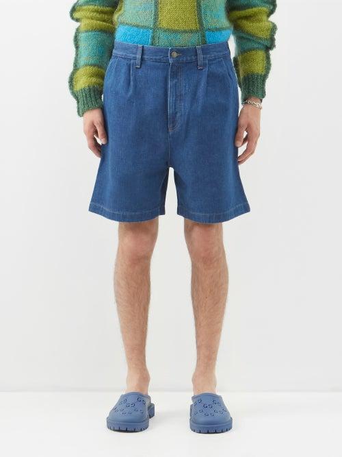 Gucci - Floral-embroidered Denim Shorts - Mens - Blue Multi
