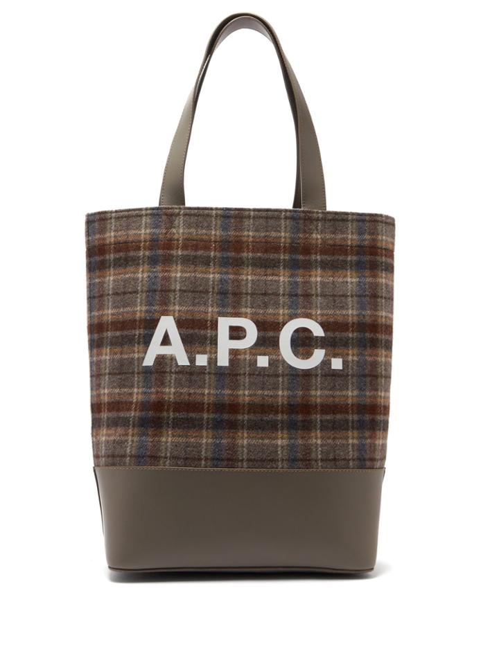 A.p.c. Axel Leather-panelled Tartan Felt Tote Bag