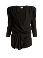 Matchesfashion.com Saint Laurent - Ruffled Silk Georgette Playsuit - Womens - Black