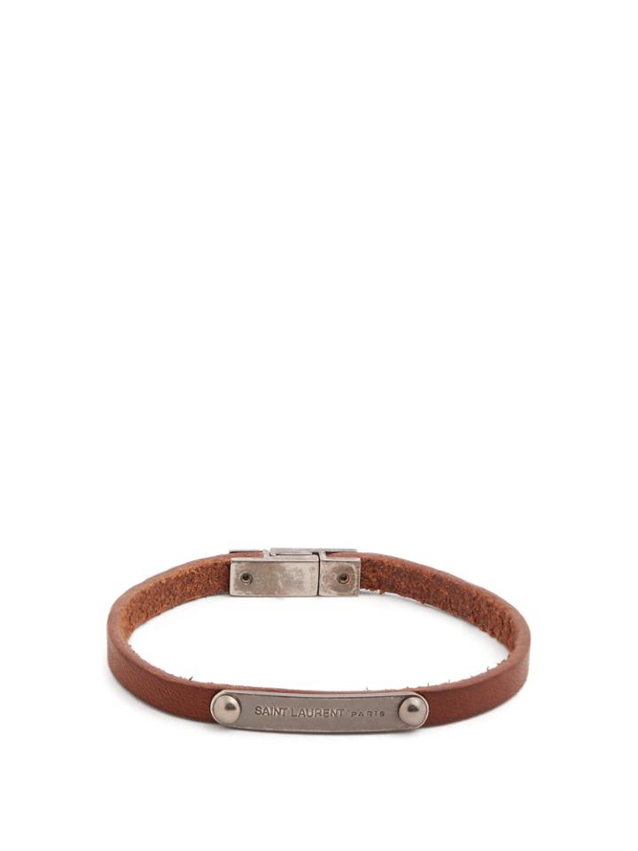 Saint Laurent Logo-plaque Leather Bracelet