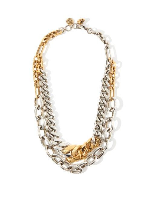 Matchesfashion.com Alexander Mcqueen - Double-chain Choker - Womens - Silver Gold